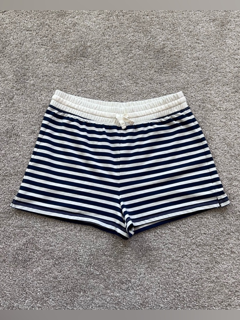J. Crew Women’s Medium Striped Mariner Jersey Shorts Navy Blue White Drawstring